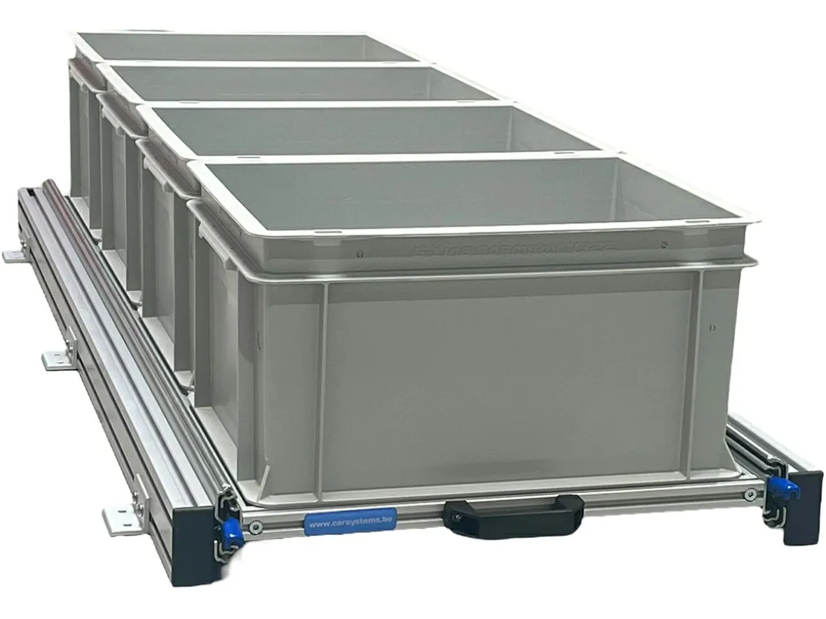Aluminium Schiebeframe 120x40 cm mit 4 offenen Boxen