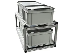 Aluminium 90 x 40 cm Doppel-Heckauszug mit 4 geschlossene Boxen
