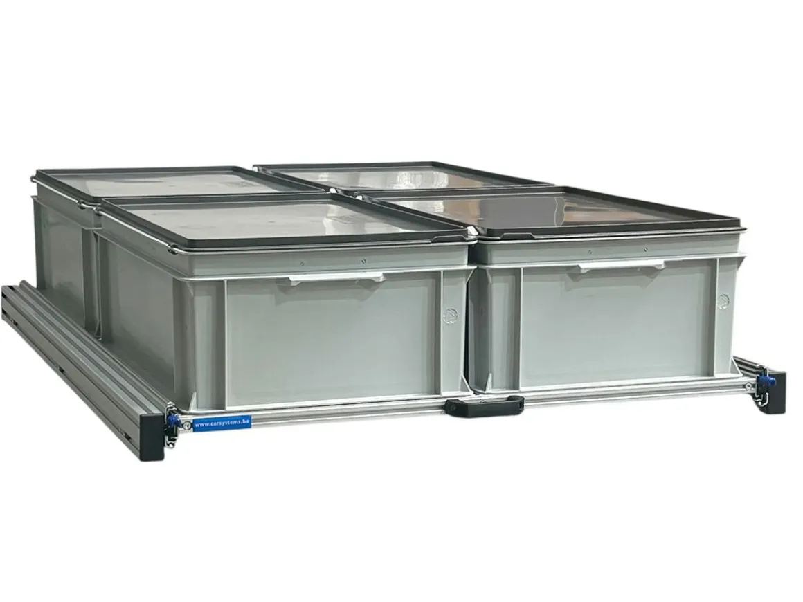 Aluminium 120x80 cm Heckauszug mit 6 Boxen mit Deckel