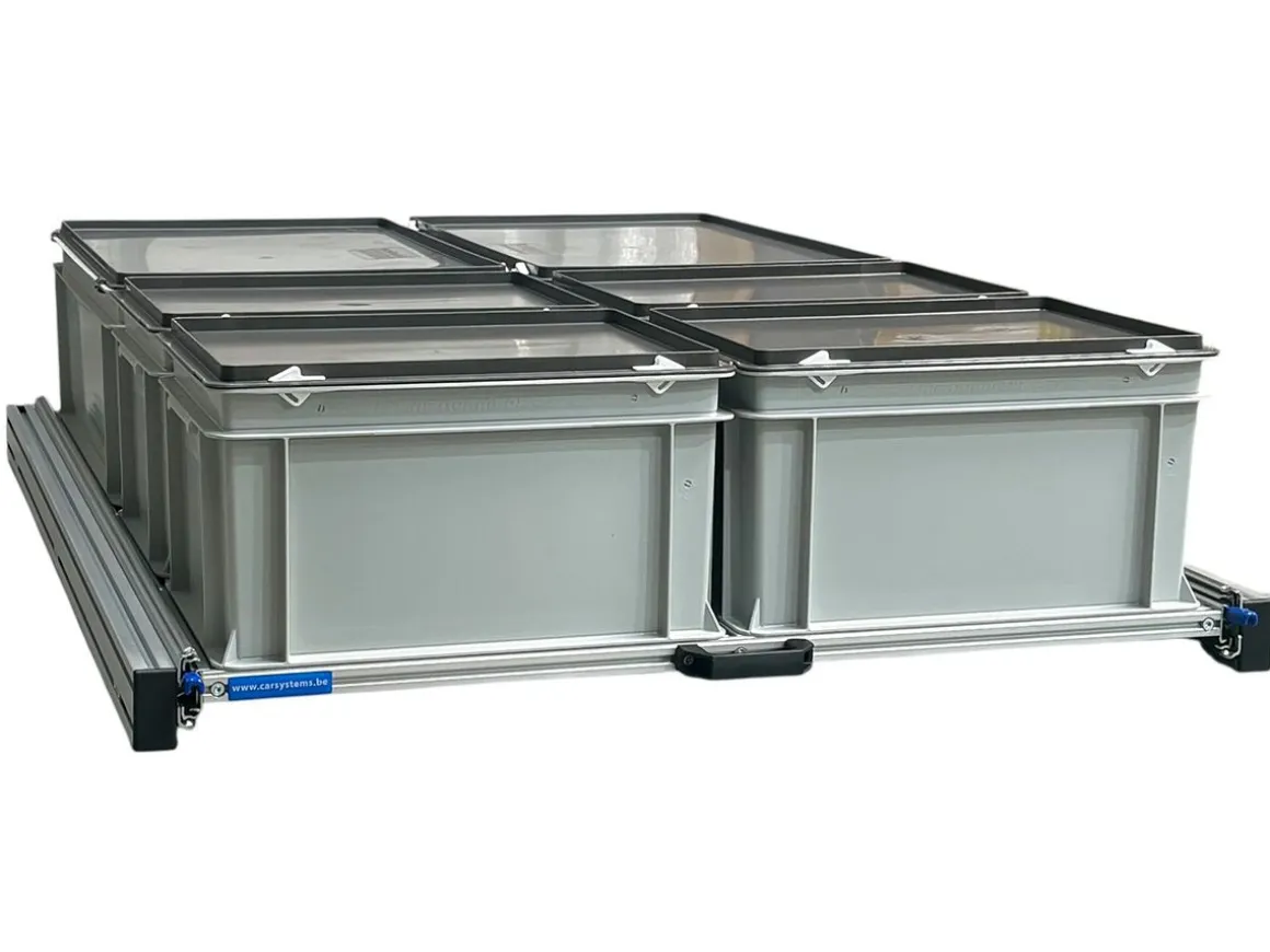 Aluminium 120x80 cm Heckauszug mit 6 Boxen mit Deckel