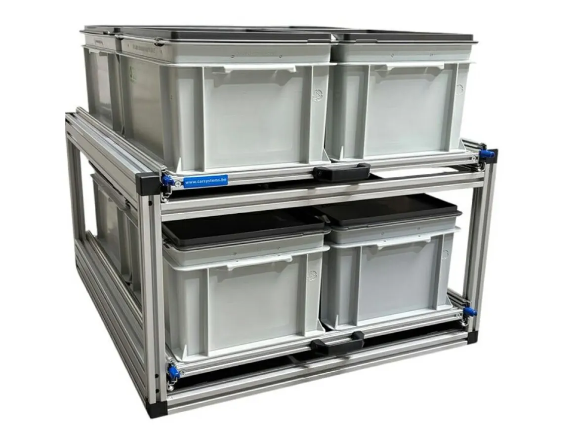 Doppel Alu Heckauszug mit 6 geschlossenen Boxen - 80×60 cm