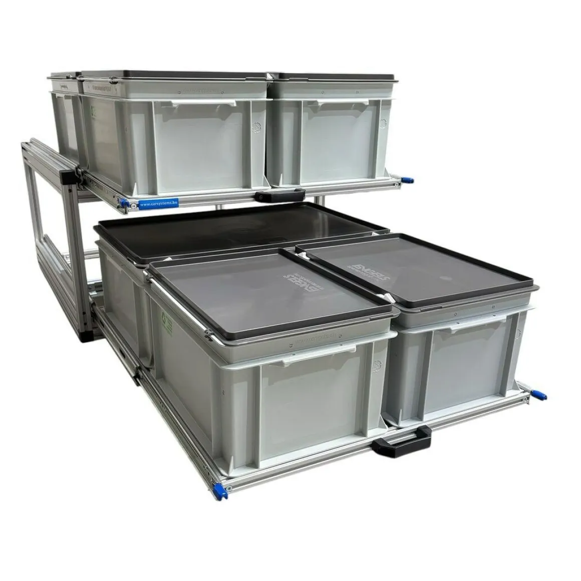 Doppel Alu Heckauszug mit 6 geschlossenen Boxen - 80×60 cm