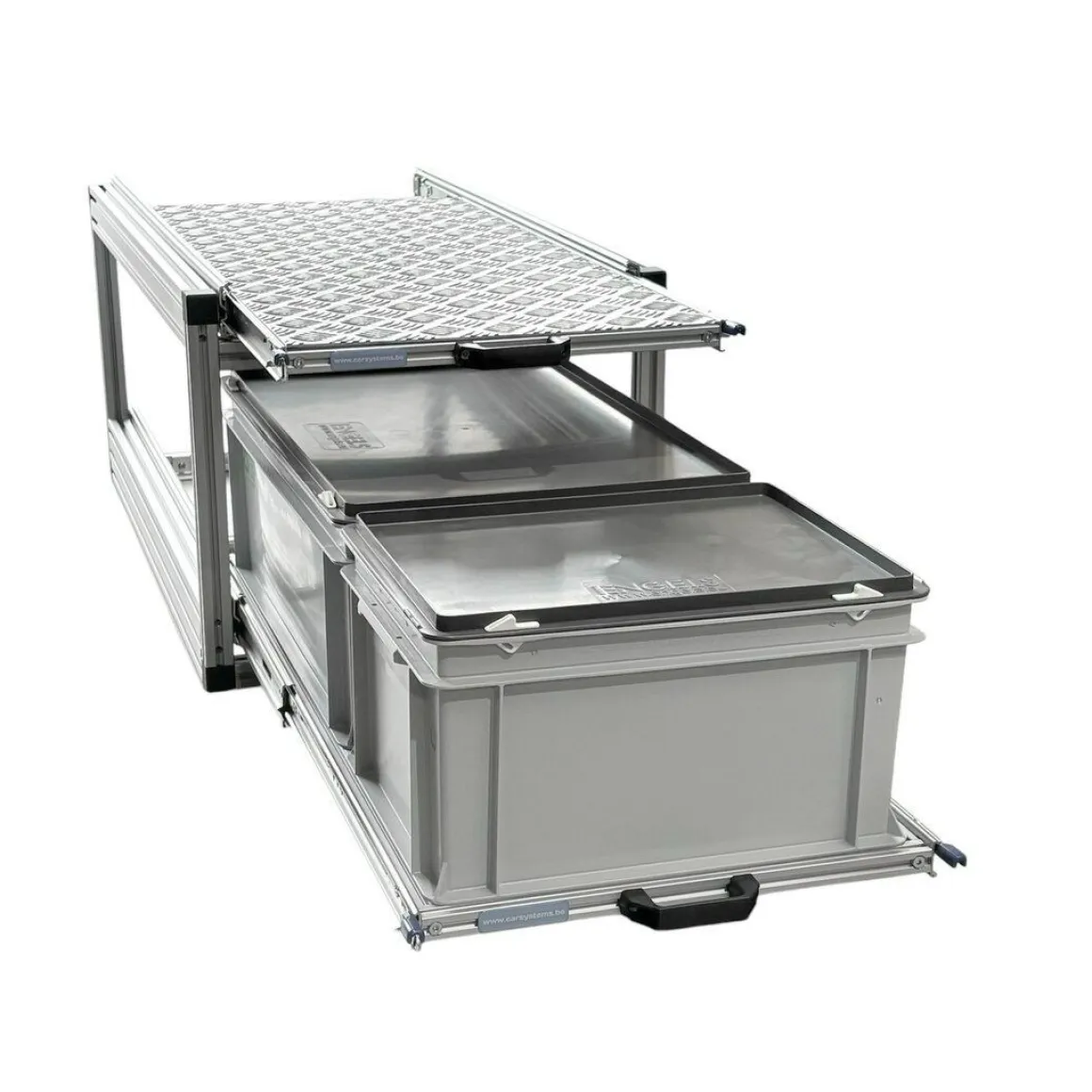 Doppel-Heckauszug mit 2 geschlossene Boxen und Alu platte-90x40cm