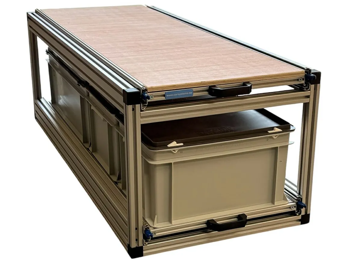 Doppel- Schiebe 120x40cm - geschlossene Boxen und Holzplatte