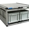 Doppelter Alu-Heckauszug mit 3 Boxen und Alu Deckplatte - 80x60cm