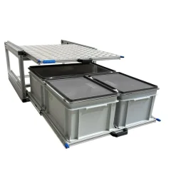 Doppelter Alu-Heckauszug mit 3 Boxen und Alu Deckplatte - 80x60cm