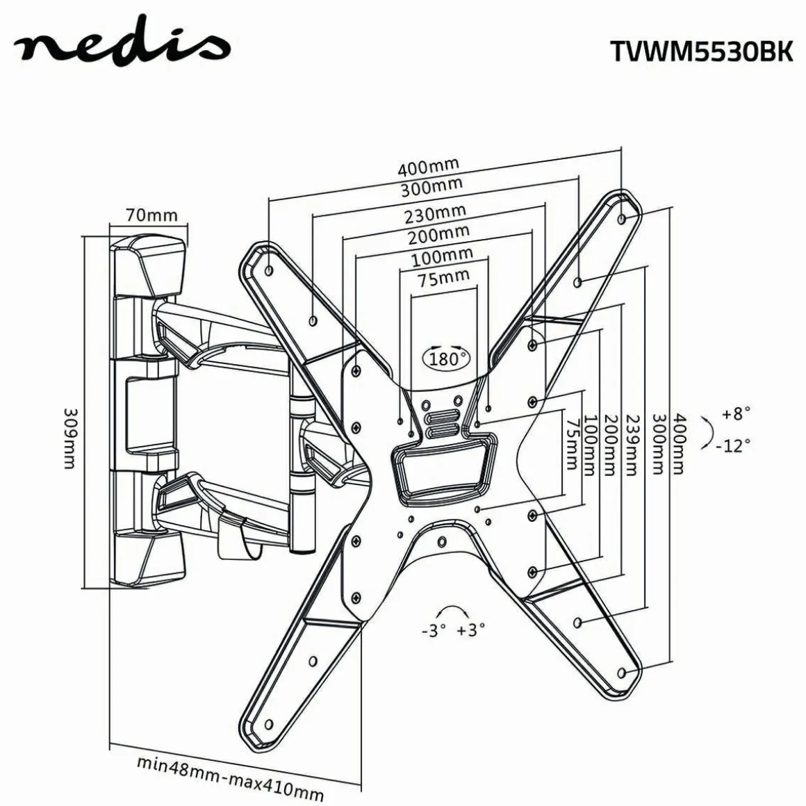 Nedis TVWM5530BK TV-Wandhalterung - 23-55 Zoll