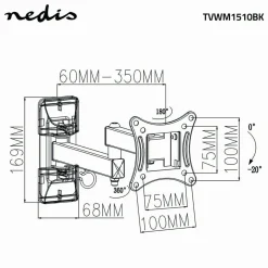 Nedis TVWM1510BK Vollbewegliche-TV-Wandhalterung - Schwarz