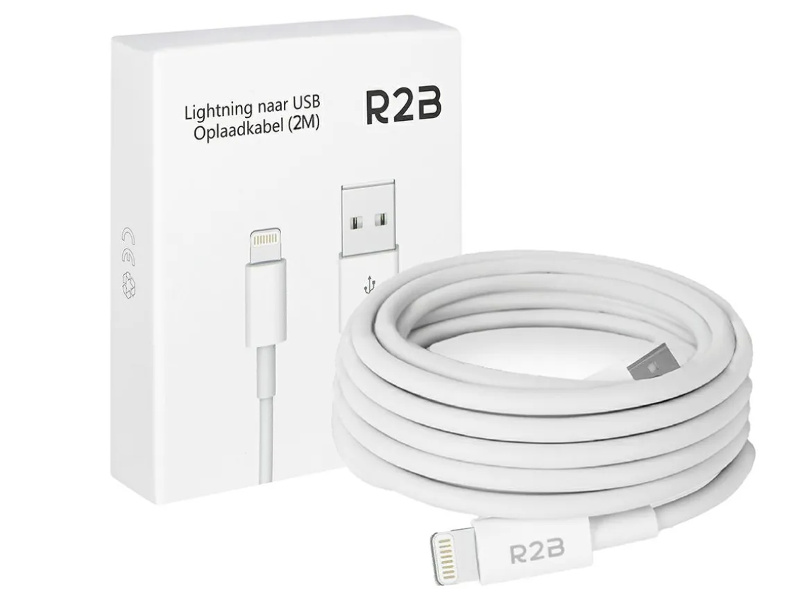R2B 2 Meter weißes USB-A zu Lightning Kabel