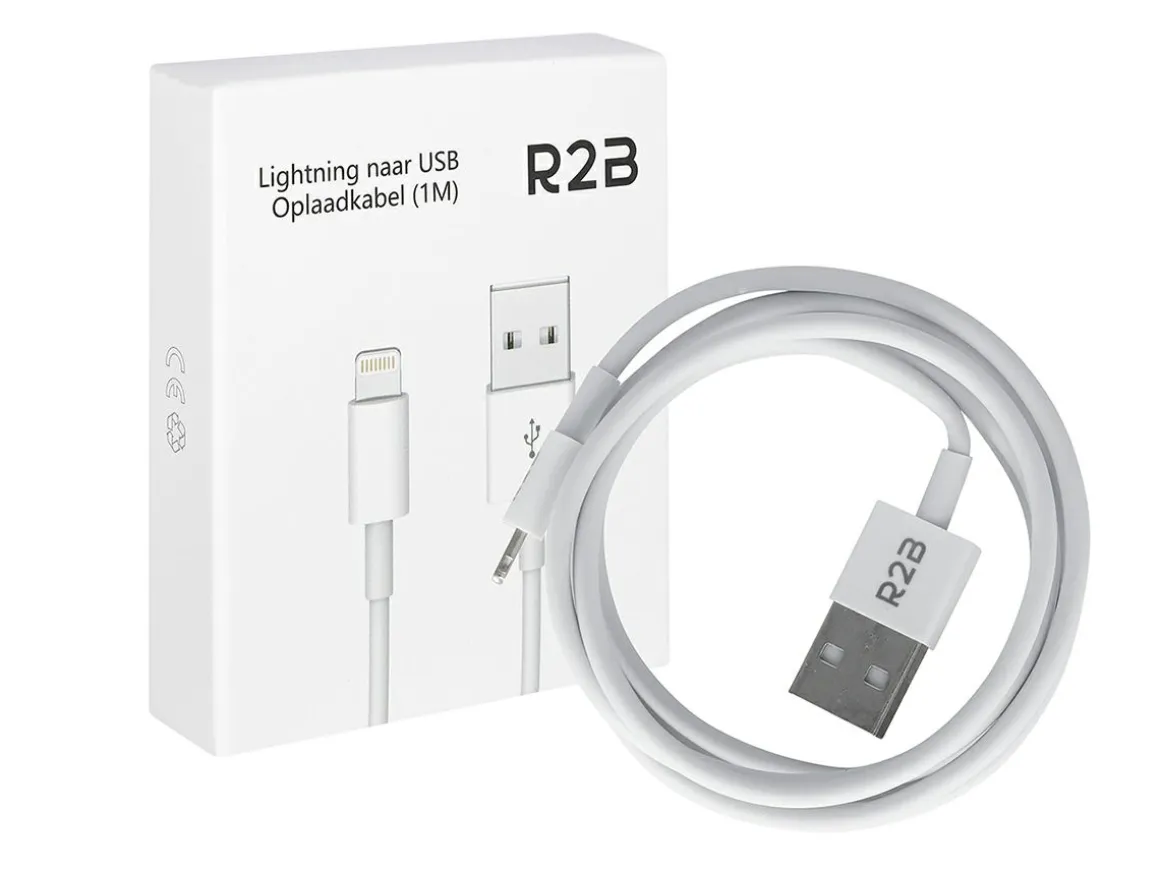 R2B 1 Meter weißes USB-A zu Lightning Kabel