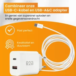 R2B 1 Meter Weißes USB-C Kabel mit USB-A & USB-C Ladegerät