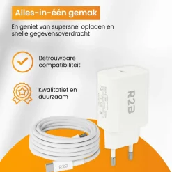 R2B 1 Meter weißes USB-C Kabel mit USB-C Ladegerät