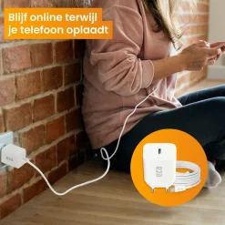 R2B 1 Meter weißes USB-C Kabel mit USB-C Ladegerät