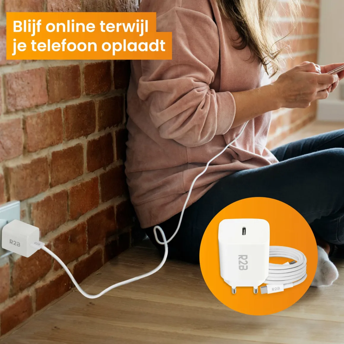 R2B 2 Meter Weißes USB-C Kabel mit USB-C Ladegerät