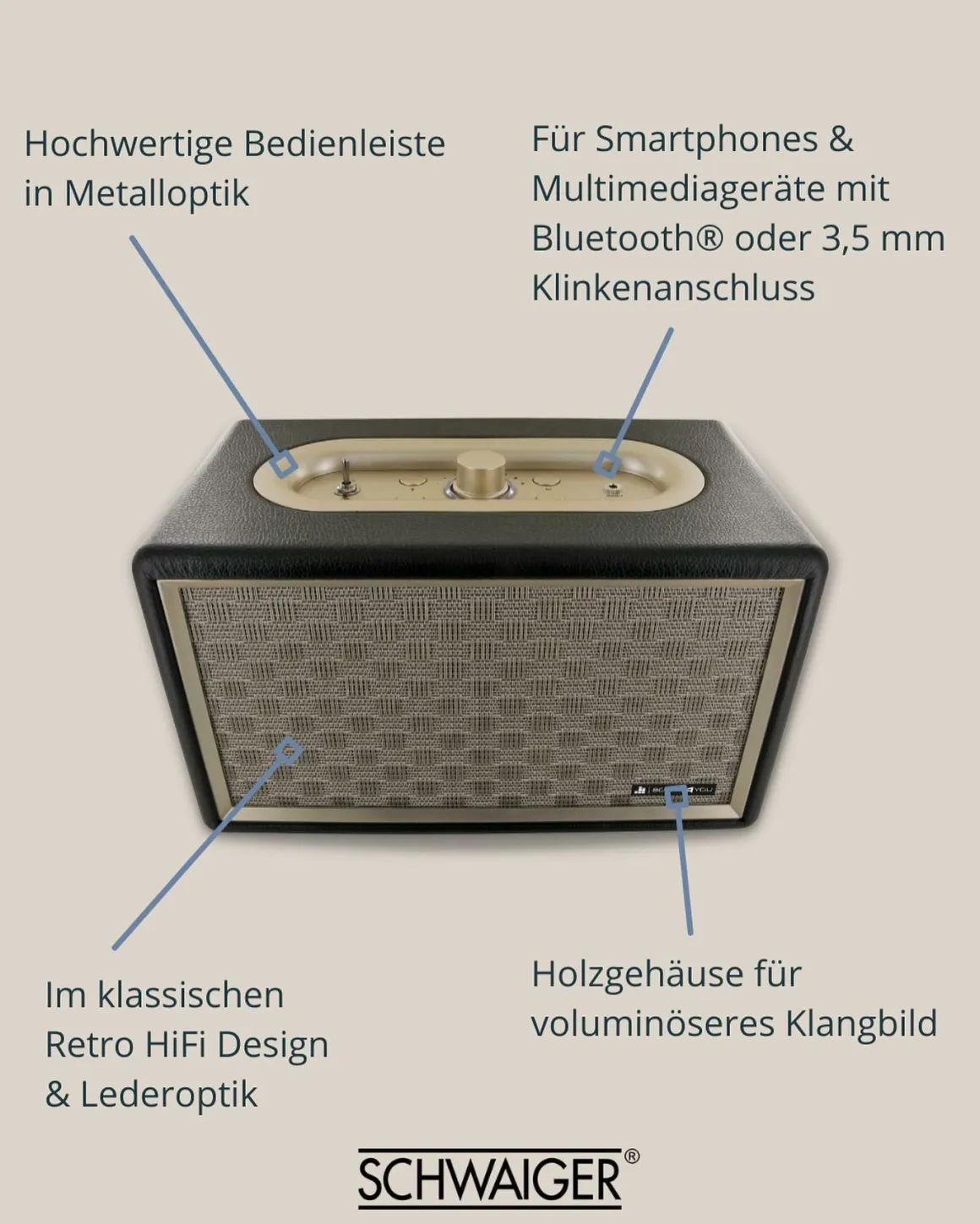 Schwaiger 24 Watt Retro Bluetooth Lautsprecher
