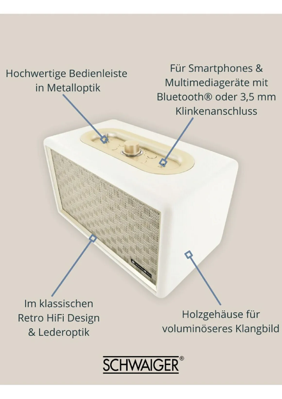 Schwaiger 24 Watt Retro Bluetooth Lautsprecher